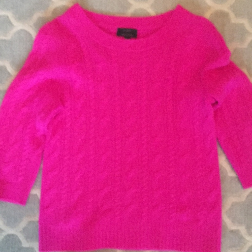 J. Crew Hot Pink Italian Cashmere Cable Knit Scoop Neck Sweater